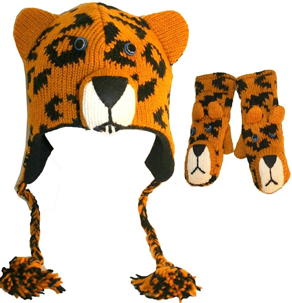 Assorted Soft Warm Knit Wool Fleece Lined Trapper Animal Hat Mitten Set