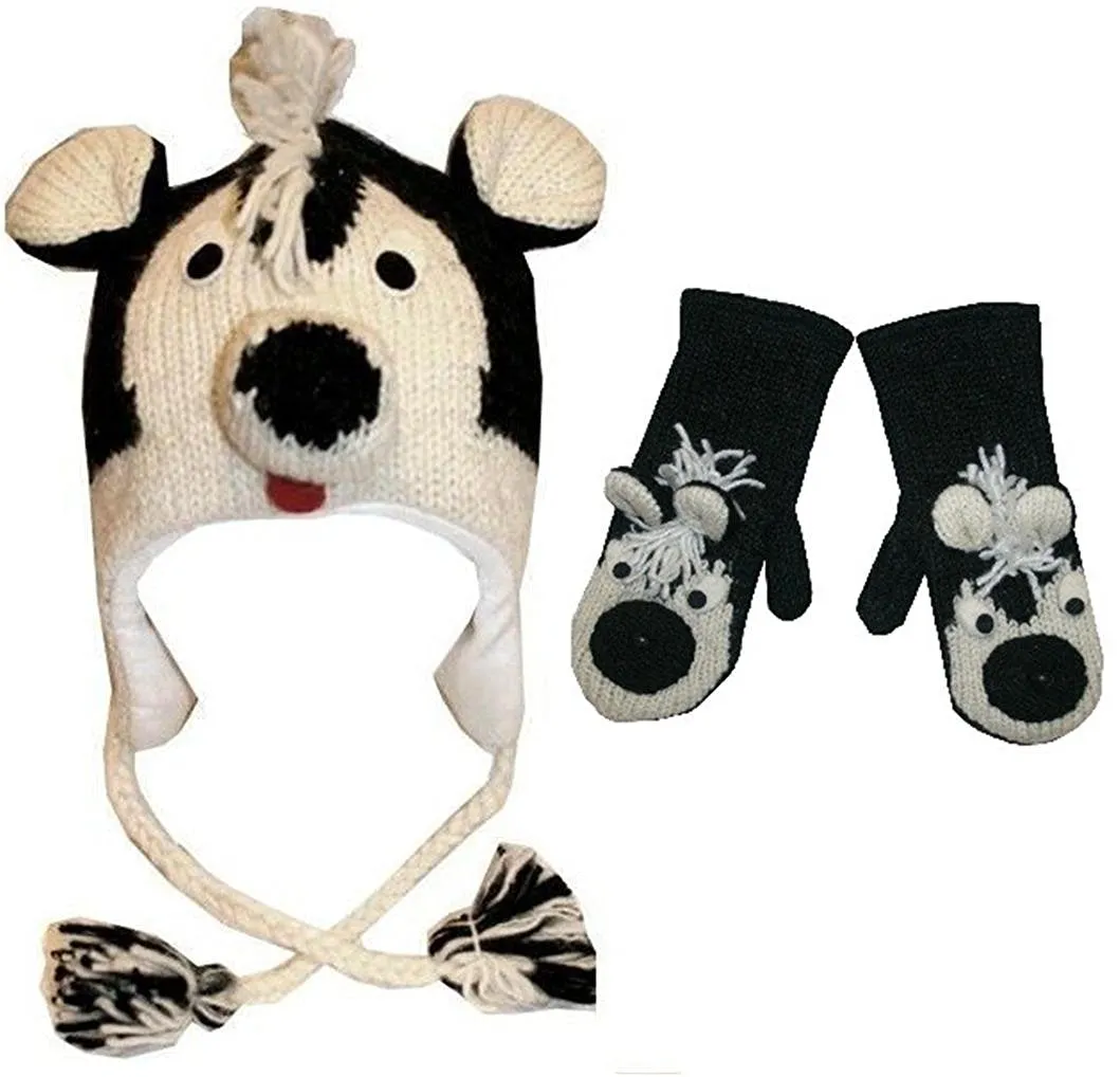 Assorted Soft Warm Knit Wool Fleece Lined Trapper Animal Hat Mitten Set
