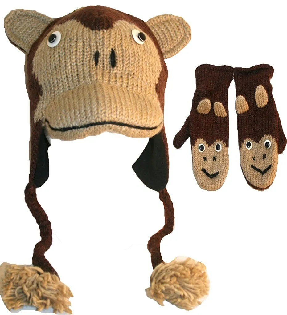 Assorted Soft Warm Knit Wool Fleece Lined Trapper Animal Hat Mitten Set