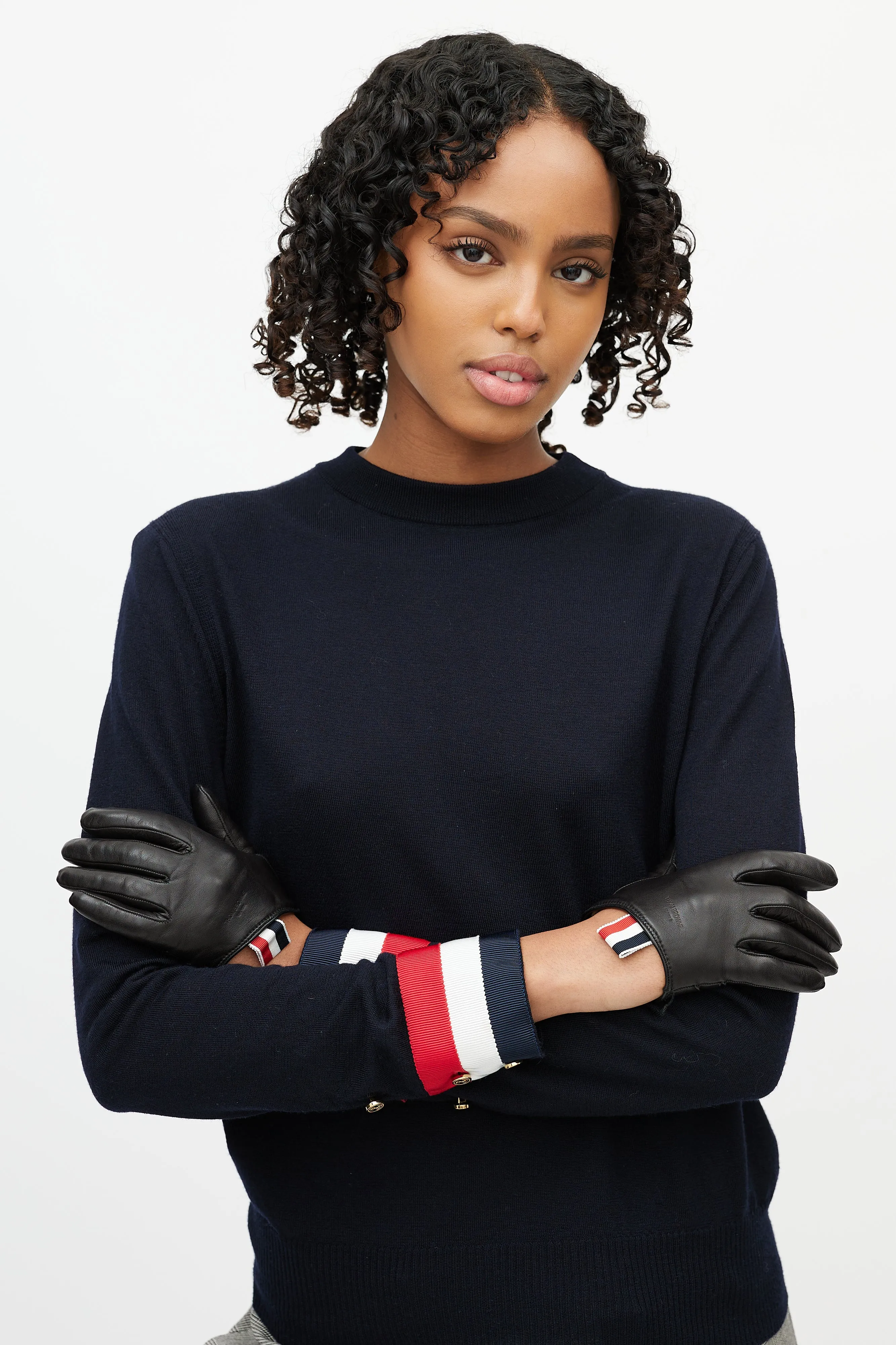Black Leather Cashmere Lined Asymmetrical Glove