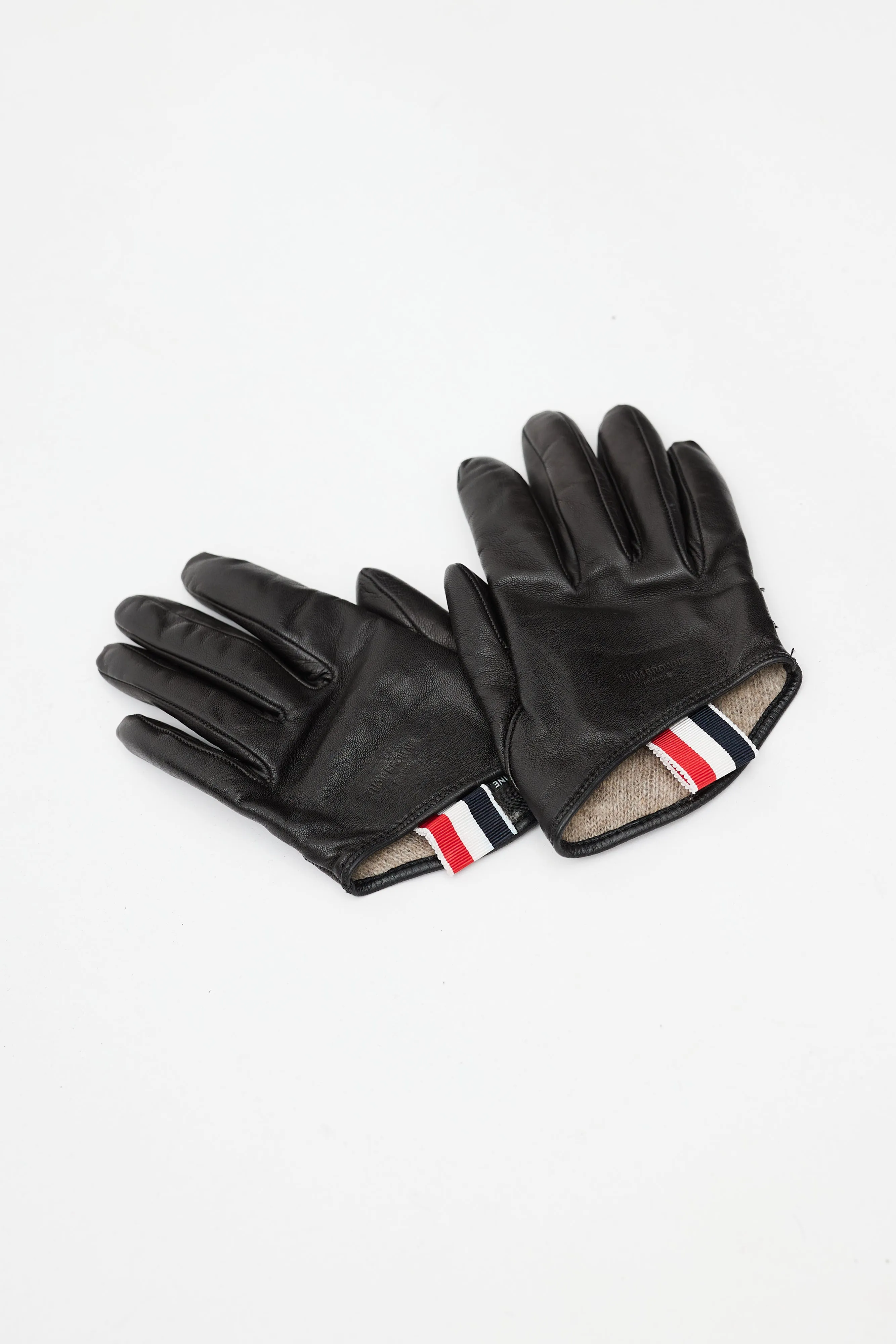 Black Leather Cashmere Lined Asymmetrical Glove