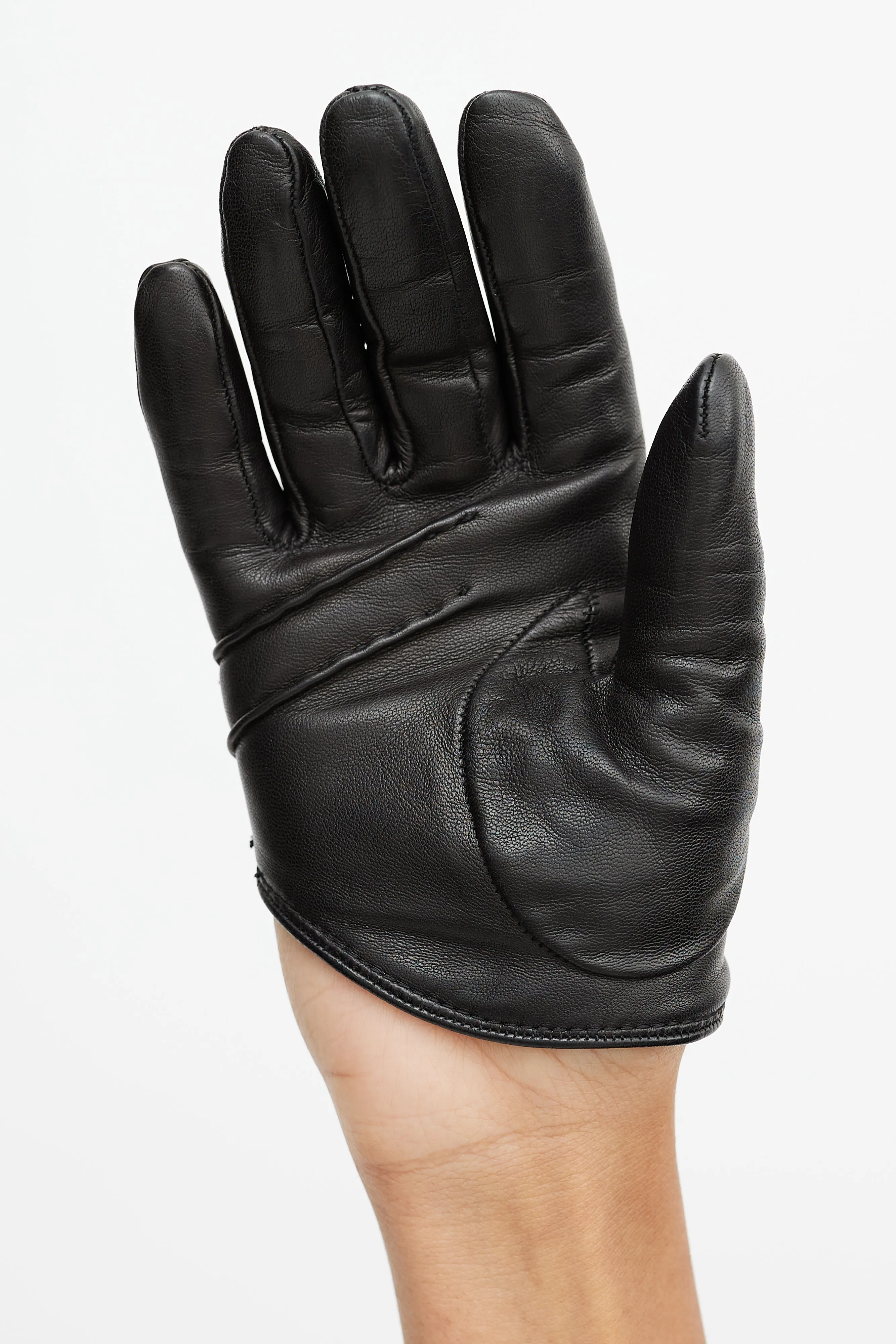Black Leather Cashmere Lined Asymmetrical Glove
