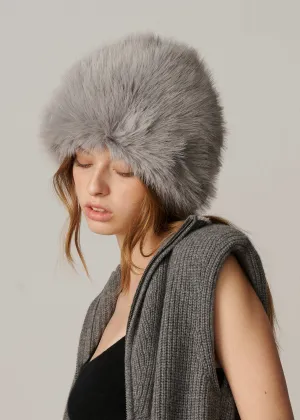 Double-sided Vegan Fur Cashmere Beanie - Grey