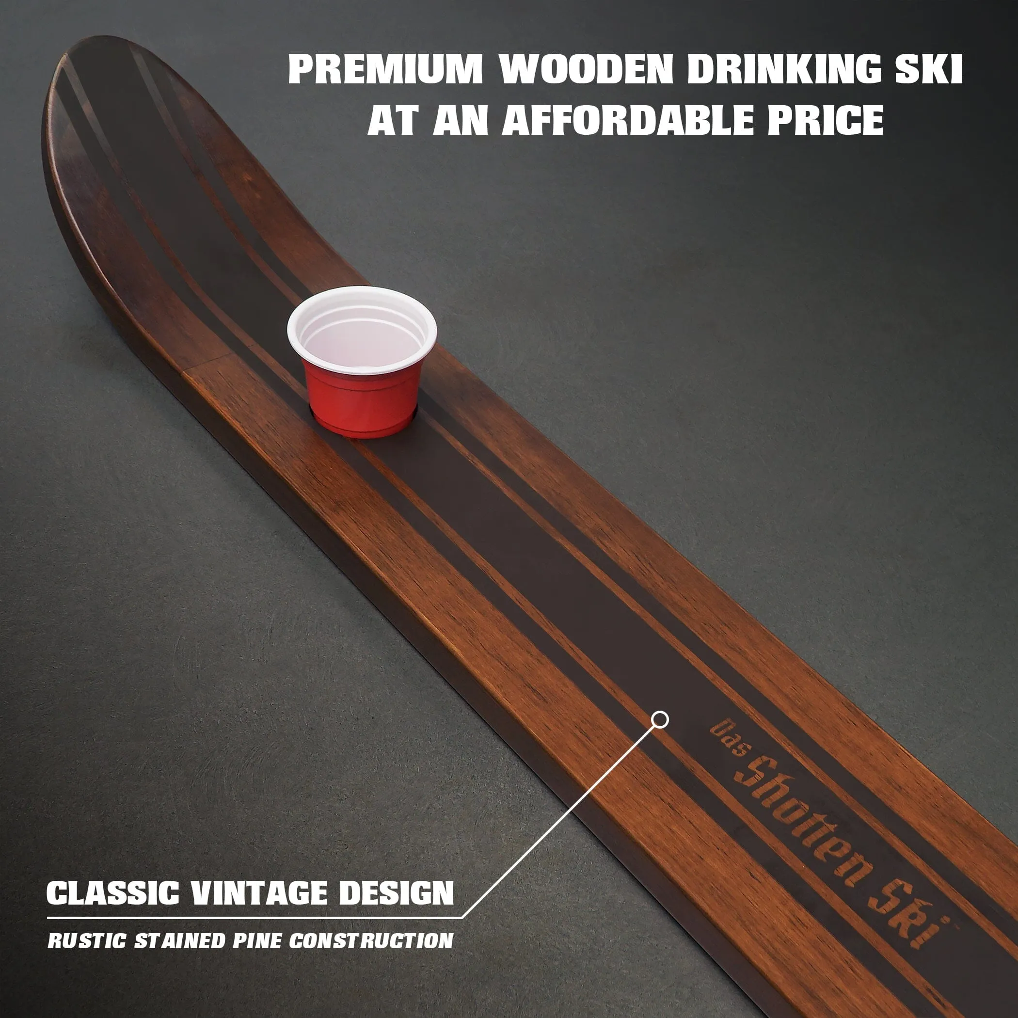 GoPong Das Shotten Ski with 50 Plastic Shot Glasses - Rustic Wood