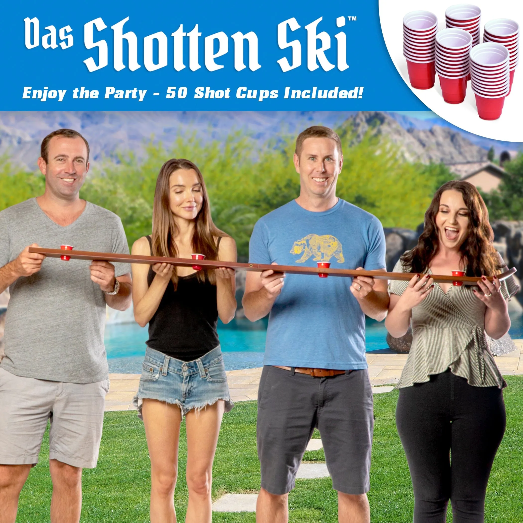 GoPong Das Shotten Ski with 50 Plastic Shot Glasses - Rustic Wood