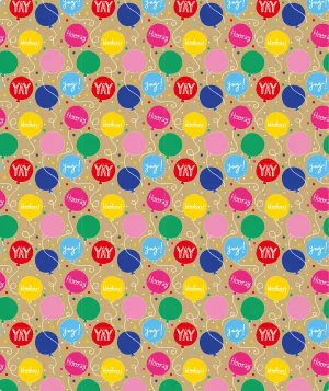 Hooray Birthday Balloon Eco-friendly Kraft Wrapping Paper with Cut Line on Reverse