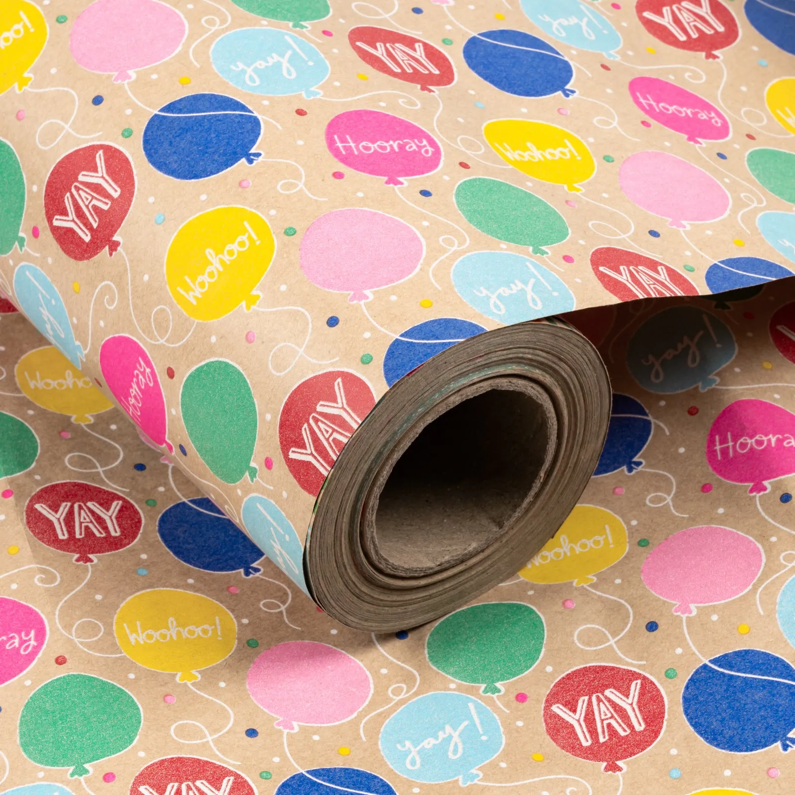 Hooray Birthday Balloon Eco-friendly Kraft Wrapping Paper with Cut Line on Reverse