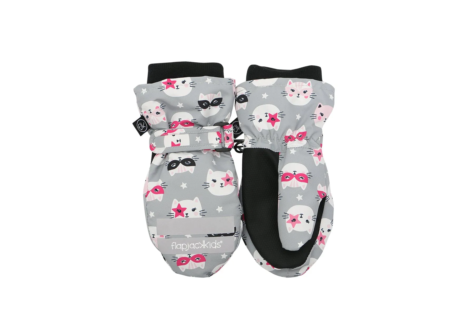 Kids Water Repellent Ski Mittens - Cat (Grey)