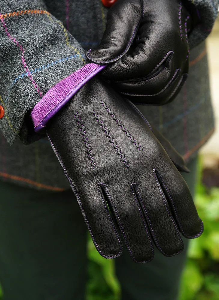 Men's Heritage Three-Point Cashmere-Lined Leather Gloves with Colour Contrast Details