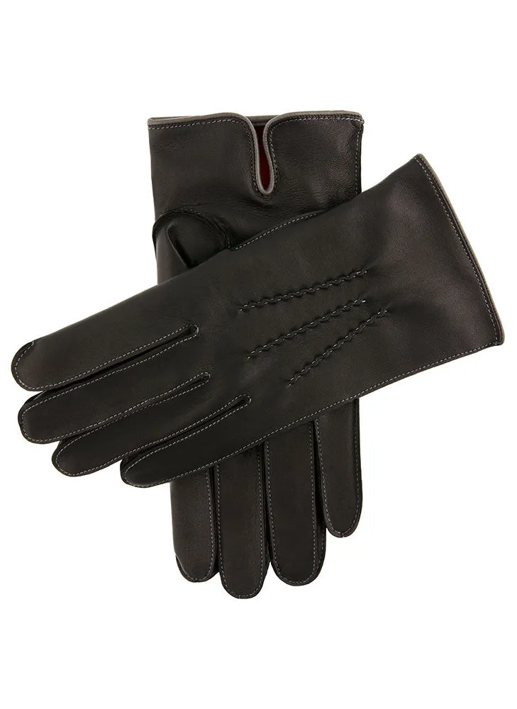 Men's Heritage Three-Point Cashmere-Lined Leather Gloves with Colour Contrast Details