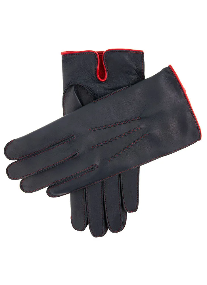 Men's Heritage Three-Point Cashmere-Lined Leather Gloves with Colour Contrast Details