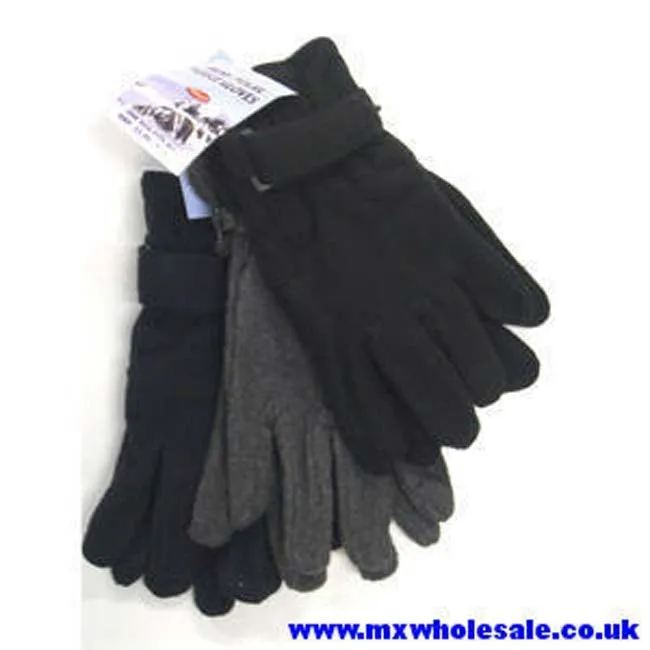 Men's Polar Fleece Gloves with Velcro Strap Pair